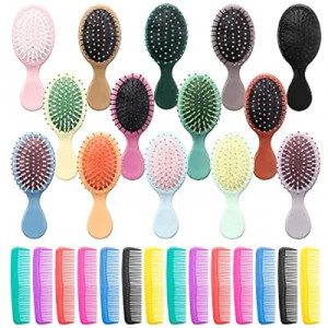 Mini Hair Brush 28 Pack, ANSLCA Hair Brushes Bulk Small Brush Set - Include 14 Travel Brush + 14 Fine W…