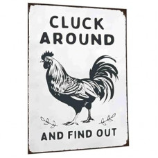Funny Chicken Looking Around Vintage Metal Tin Sign with 