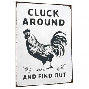 Funny Chicken Looking Around Vintage Metal Tin Sign with 