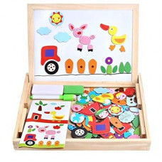 Wooden Toy Magnetic Board Puzzle Games , Double Side Jigsaw &Drawing Sketchpad Writing Dry Er…