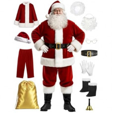 Ahititi Santa Claus Costume for Men Santa Suit Adults 11pcs Mens Deluxe Professional Christmas Clause Outfi…