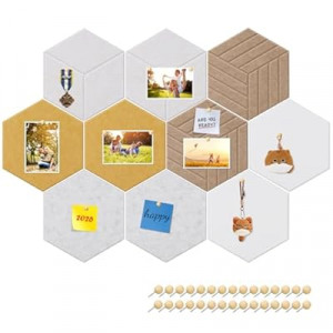 Hexagon Collage Cork Board,10 Pack Large Bulletin Board for Walls Decor, 12in Felt Cork Board Tiles, Photo Ti…