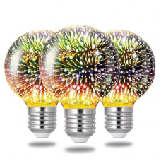 Porseme 3D Fireworks Decorative Light Bulb, E26 Base, 4W, AC100-240V, Glass Bulbs with Soft Warm L…