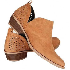 JITUUE Ankle Boots for women Casual Cut Out Slip On Low Heel Short Chunky Stacked Heel Perfora…