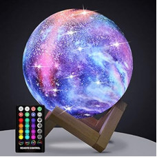 Moon Lamp, Kids Night Light Galaxy Lamp - 16 Colors Moon Light with Wood Stand Remote & Touch Contr…