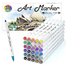 Lelix 30 Colors Art Markers, Dual Tip Permanent Marker Pens Highlighters Perfect for Kids Adults Artist Drawi…