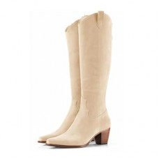 Women Cowboy Knee High Boots Chunky Block Heel Square Toe Tall Riding Boots