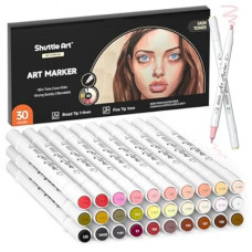 Shuttle Art 30 Colors Skin Tone&Hair Art Markers, Dual Tip Alcohol Based Flesh Color Marker Pen Set Contain…