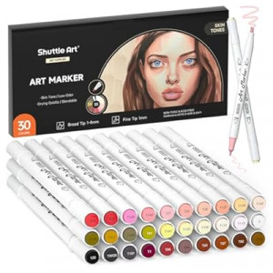 Shuttle Art 30 Colors Skin Tone&Hair Art Markers, Dual Tip Alcohol Based Flesh Color Marker Pen Set Contain…