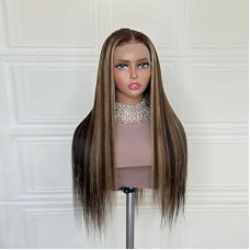 GABROGA 150% Density Glueless 4/27 Highlight 13x4 Colored Straight Lace Front Wigs Human Hair HD Tr…