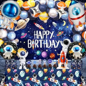 Outer Space Theme Birthday Party Decorations - Galaxy Party Supplies : Happy Birthday Backdrop, Tableclo…
