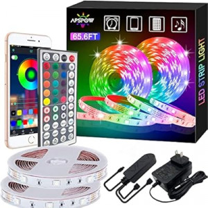 APSPOW LED Strip Lights - 65.6FT Music Sync Color Changing with Remote, Bluetoo…