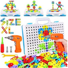 Parhlen Educational Toys Building Blocks, 244 Pieces Electric Screwdriver DIY Building Toys for B…