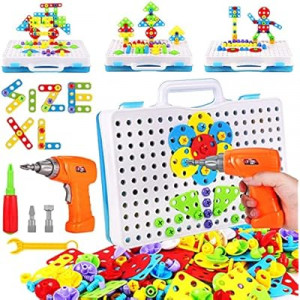 Parhlen Educational Toys Building Blocks, 244 Pieces Electric Screwdriver DIY Building Toys for B…
