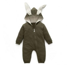 Simplee kids Animal Bunny Baby Easter Romper Long Ear Rabbit Hoodie Romper Jumpsuit with Zipper