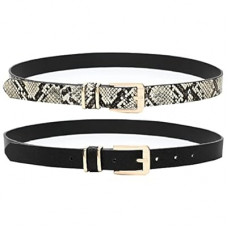 Earnda Women's Skinny Waist Belts for Jeans Dress, PU Leather Pin Buckle Thin Belt 2 Pack