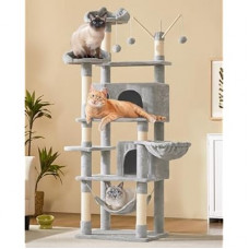 Yaheetech Cat Tree, 67in Large Tower w/ 3 Removable Teaser Sticks, 2 Kitten-Ear Shaped Perches, 2 Cond…