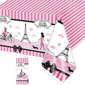 Paris Birthday Decorations Eiffel Tower Tablecloths Pink Paris Theme Eiffel Tower Plastic Disposable Rect…