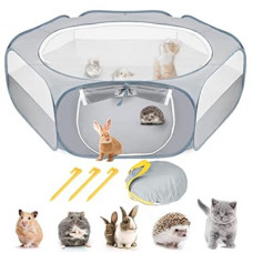 SlowTon Small Animal Playpen Portable - Durable Cat Playpen with Reinforced Mesh, Foldable Pet Play…