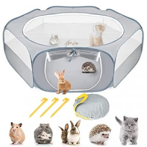 SlowTon Small Animal Playpen Portable - Durable Cat Playpen with Reinforced Mesh, Foldable Pet Play…