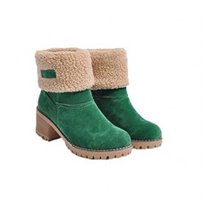 MEESLGOO Women Cute Warm Short Boots Women's Winter Snow Fleece Suede Chunky Mid Heel Round Toe…