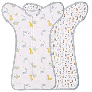 2 Pack Transition Swaddle with 2 Way Zipper, 2 in 1 Arms in/Out Transitional Arms Up Swaddle, 100…