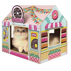 SEKAM Cardboard Cat House with Scratcher/Catnip (16.5'' x 12'' x 15''), Donut Shop for Indoor/Outdoor, Ca…