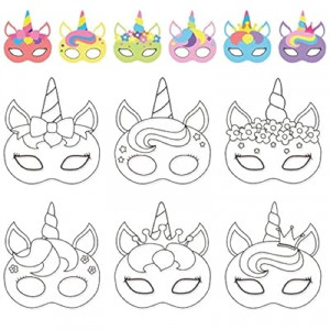 chiazllta 24Pcs Unicorn Mask Crafts Unicorn Arts and Crafts for Kids Birthday Party Game Favors Color Y…