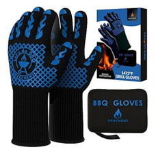 BBQ Grill & Oven Gloves 1472°F Heat Resistant – Fireproof, Non-Slip Silicone Mitts for Grilling, Smoking…