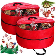 Hoolerry Double Layer Christmas Wreath Storage Container Bags Double Wreath Storage Container Z…