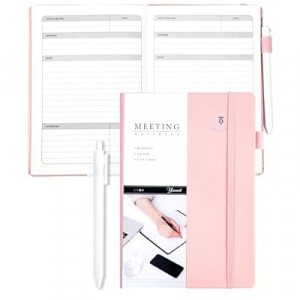 Yoment Meeting Notebook for Work with Action Items Hardcover Leather 5.5X 8.5 Office Project Planner for…
