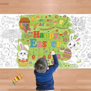 OHOME Easter Giant Coloring Poster/Tablecloth - Easter Crafts for Kids - 30 x 72 Inches Jumbo Colorin…