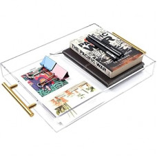 Clear Acrylic Serving Tray with Golden Handles 12