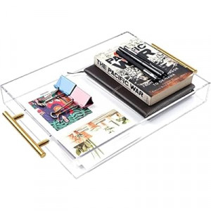 Clear Acrylic Serving Tray with Golden Handles 12