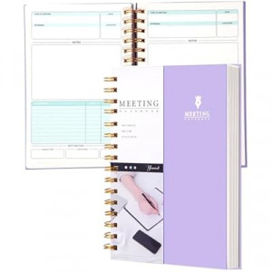 Meeting Notebook for Work with Action Items 5.5×8.5 Hardcover Spiral Meeting Planner for Office Business…