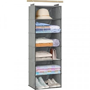 SLEEPING LAMB 6 Shelves Jumbo Hanging Closet Organizer and Storage, Hanging Clothes Organize…