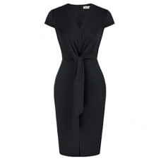 GRACE KARIN Women's Summer Midi Dresses Cap Sleeve Tie Waist Work Dress Slit V-Neck Bodycon Dress Bu…