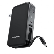 miisso 10000mAh Power Bank, 2-in-1 Portable Charger, 30W USB-C Battery Pack with 65W AC Wall Plug, Built i…