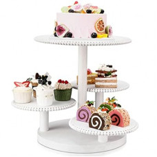 Skylety 4 Tier Round Cupcake Tower Stand Beaded Wood Cake Stand with Tiered Tray for 50 Cupcakes Cake Di…
