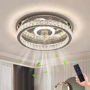 KINDLOV Crystal Ceiling Fans with Lights, Modern Ceiling Fan with Remote Control,Low Profile Ceiling…