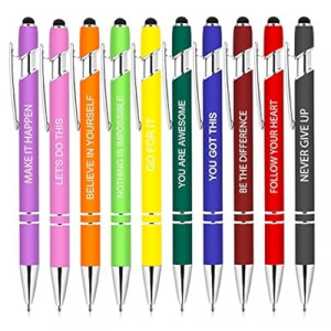 Greengines 10 Pcs Inspirational Pens Bulk, Motivational Ballpoint Pen with Stylus Tip Funny Ink Pens in Bulk In…
