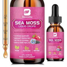 Sea Moss Liquid Drops - Organic Irish Sea Moss with Black Seed Oil, Burdock Root, Bladderwrack, Elder…
