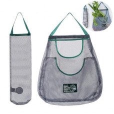 2 Pack Reusable Produce Bags (Long + Dual Pocket) Sturdy & Strong Hanging Mesh Storage Bags for Kit…