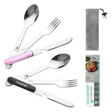 HAUSHOF 2-Pack 4-in-1 Camping Utensils, Stainless Steel Camping Eating Utensils with Carrying Bag,…
