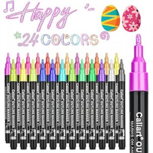 Caliart 24 Colors Outline Markers Shimmer Glitter Pens, Doodling Marker Set for Adults Artists, Cool F…