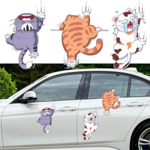 Scratch Cat Vinyl Car Sticker, Cute Three Cats Scratch Cover Funny Bumper Decal for Auto, Truck, Mot…