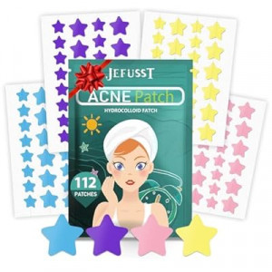 Jefusst Star Acne Patches 112 Dots, Star Pimple Patches Hydrocolloid Acne Patches for Face Cute Zit Patc…