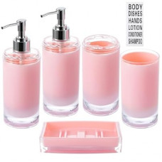 Pink Bathroom Accessories Set 5 Pieces Soap Dispenser and Toothbrush Holder, Tumbler, Soap…
