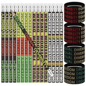 Engrowtic 32 Pcs Black History Month Rubber Wristbands and Pencils Set, Motivational Silicone Wristbands In…