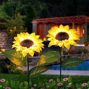 XBllcyiv 2 Pack Solar Garden Stake Lights, Outdoor Sunflower LED Solar Powered Lights for Patio Lawn Gar…